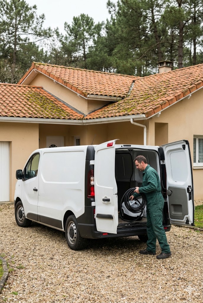 Camionnette Ecovaptoiture devant un chantier dans les Landes