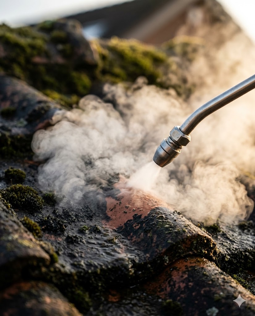 Macro buse vapeur sur tuile encrassée