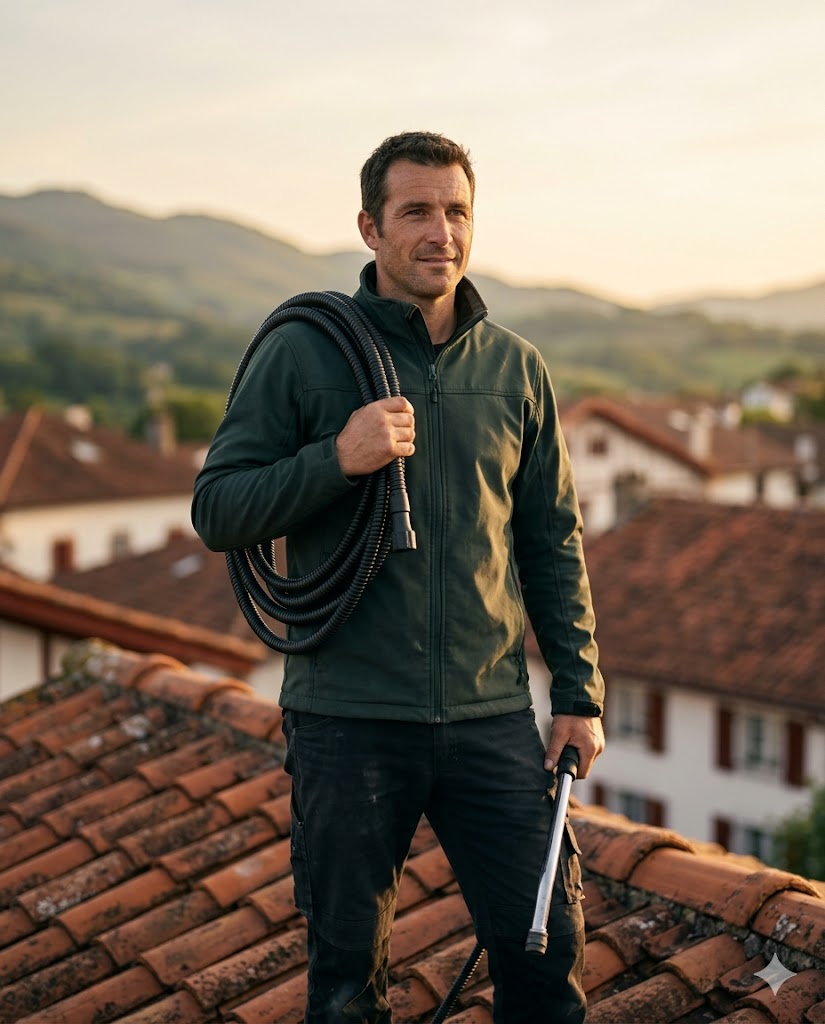 Portrait du technicien Ecovaptoiture sur toiture basque