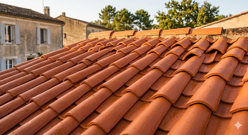 Tuiles de toiture après nettoyage vapeur